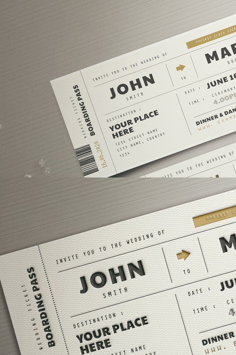 Boarding Pass Wedding Invitation pinterest preview image.