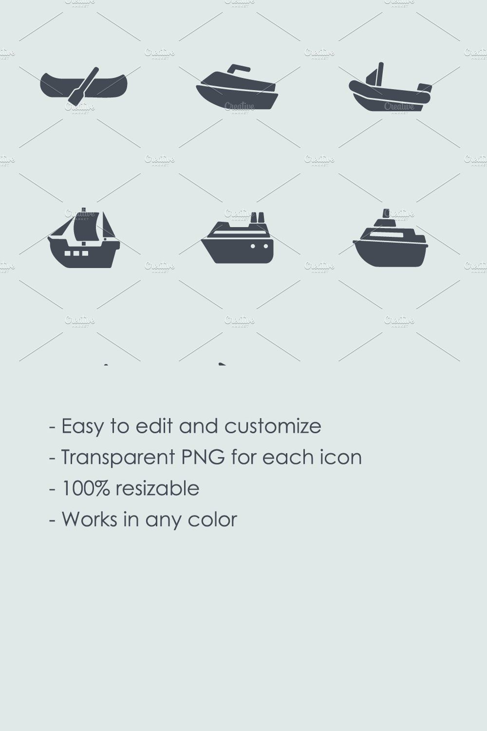 Boat icons pinterest preview image.