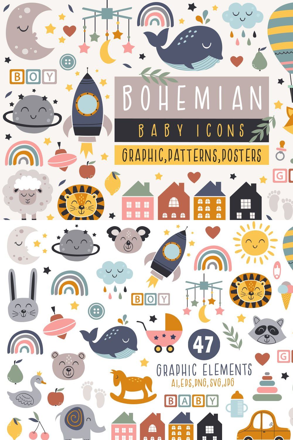 Bohemian baby icons collection pinterest preview image.