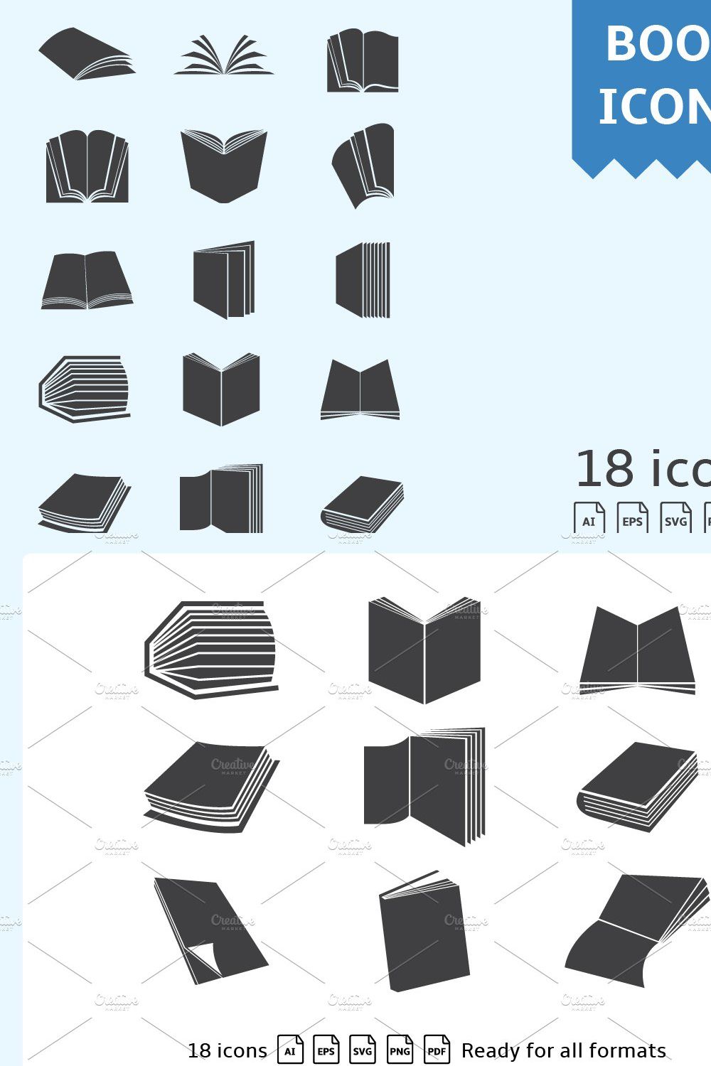 Book Icons Set pinterest preview image.