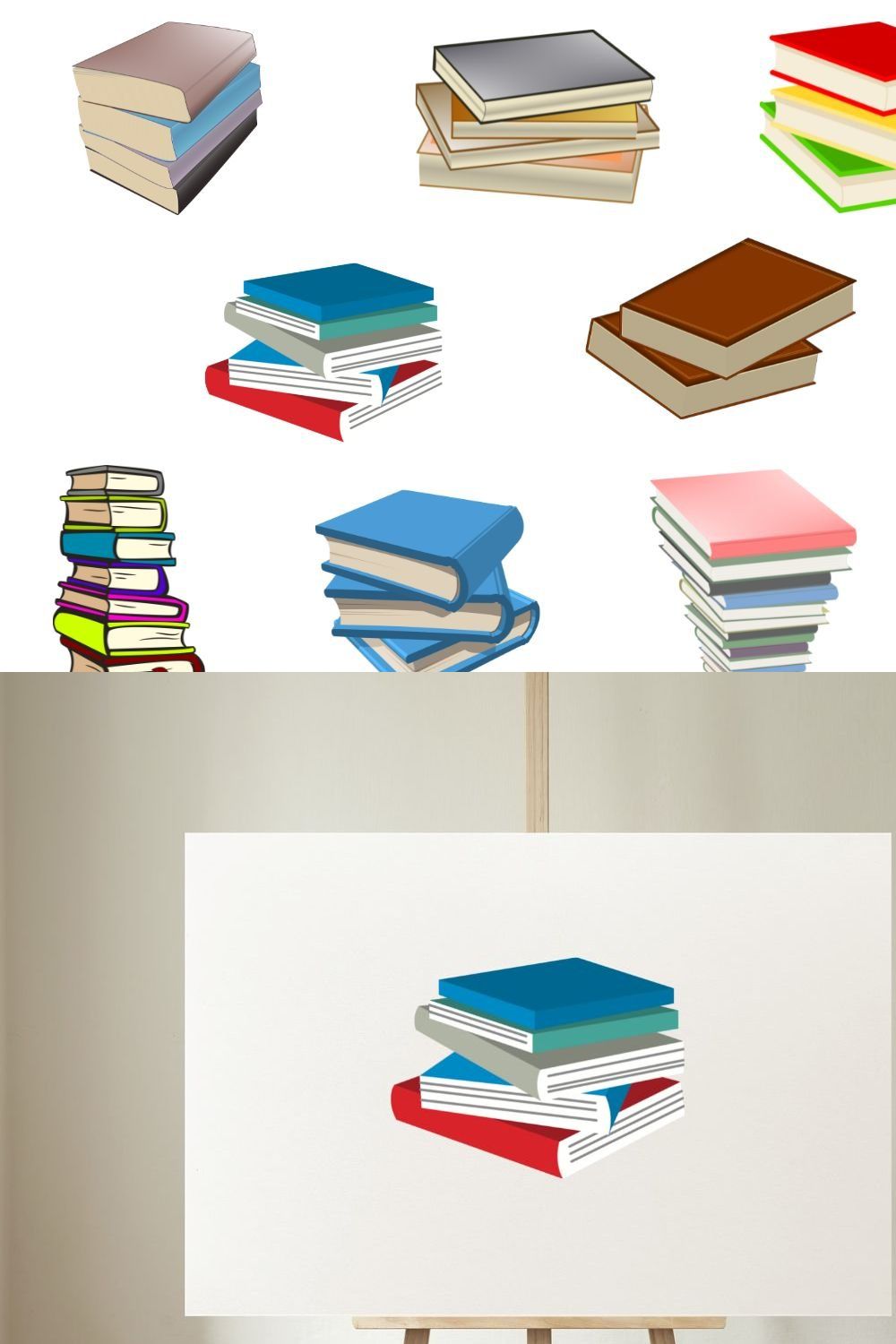 Book Stack Clipart and Vector pinterest preview image.
