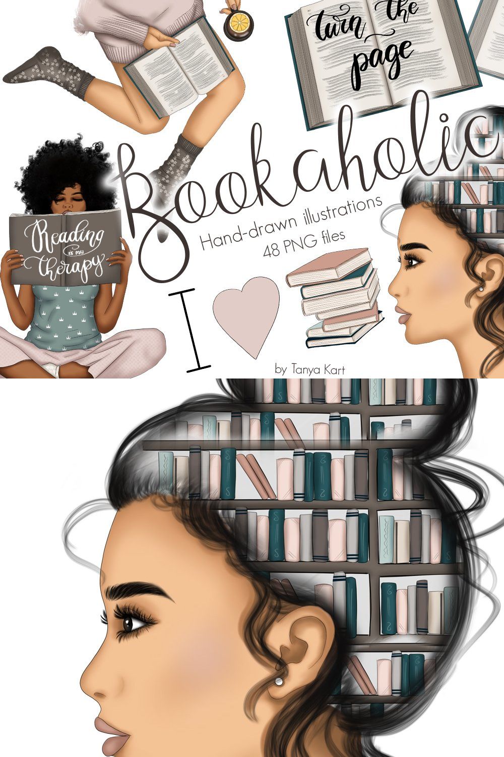 Bookaholic Clipart & Patterns pinterest preview image.