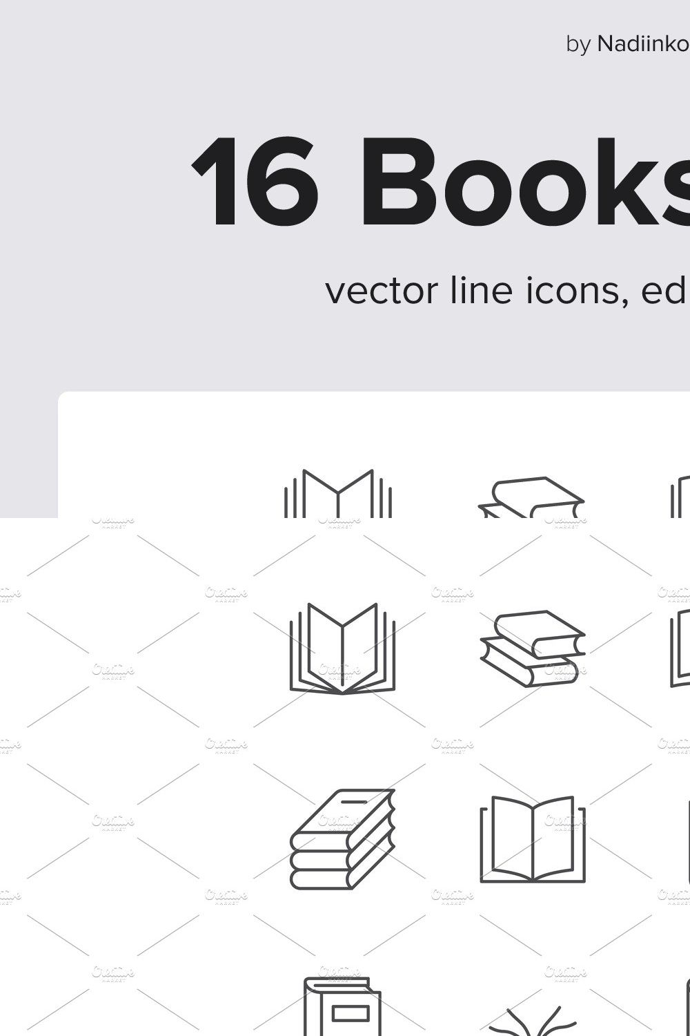 Books Line Icons pinterest preview image.