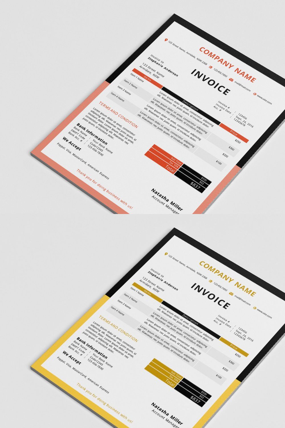 Border invoice template (docx) pinterest preview image.