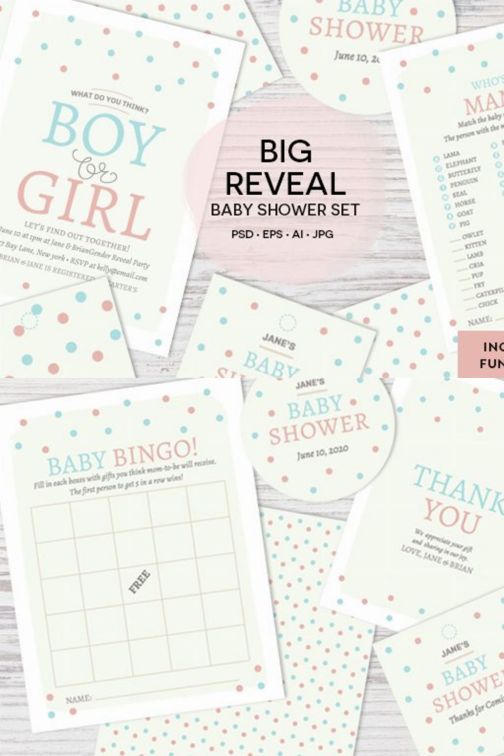Boy or Girl Baby Shower Set pinterest preview image.