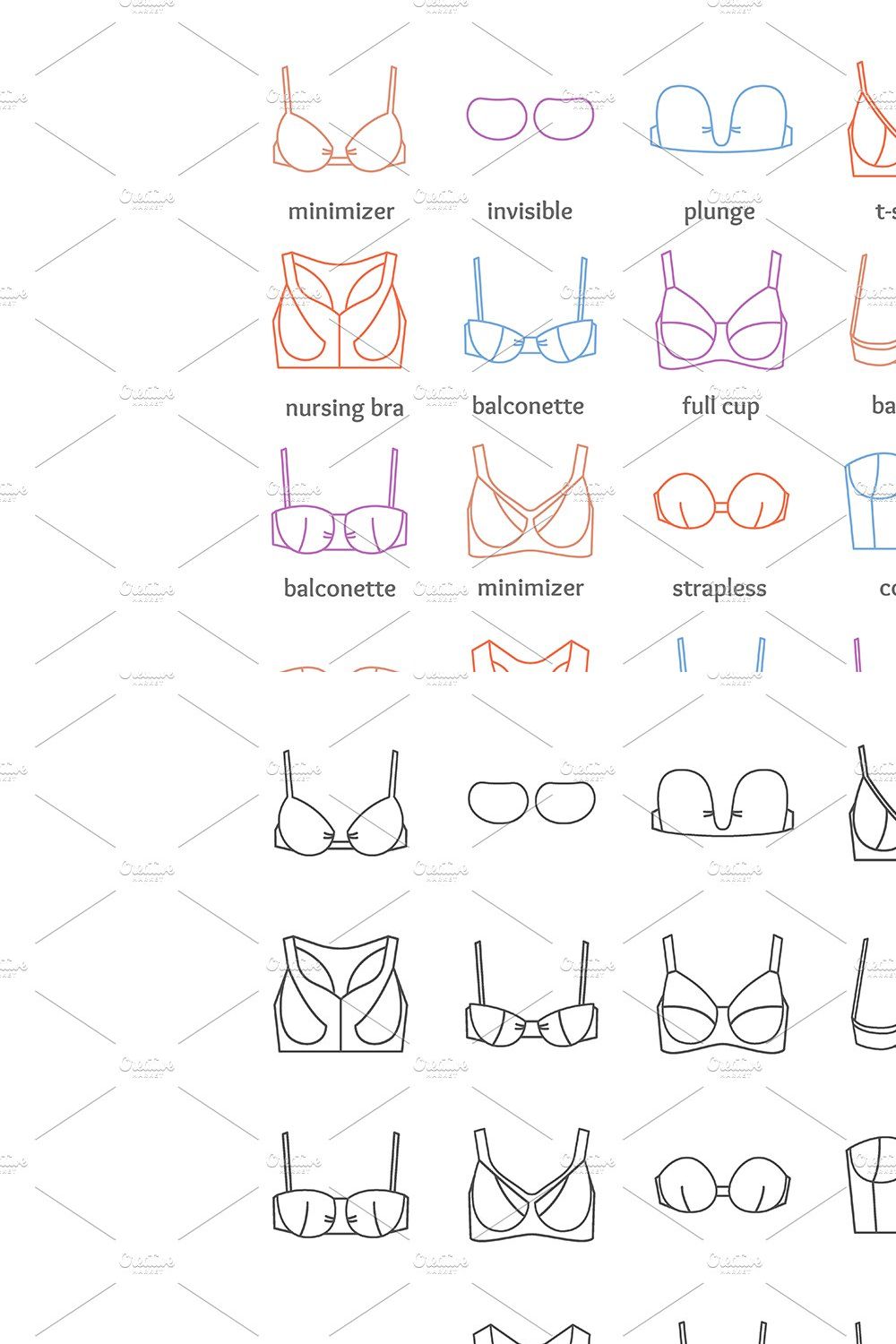 Bra Thin Line Icons Set pinterest preview image.
