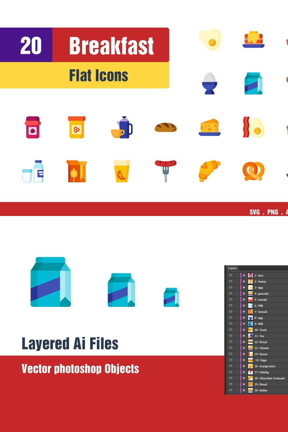 Breakfast Icons pinterest preview image.