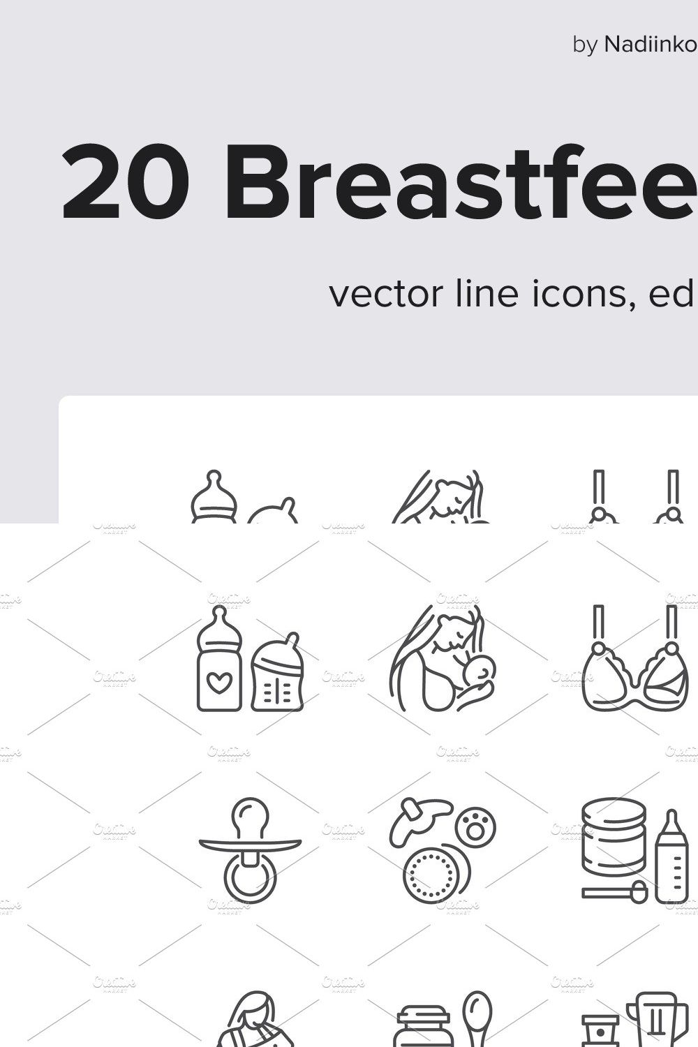 Breastfeeding Line Icons pinterest preview image.