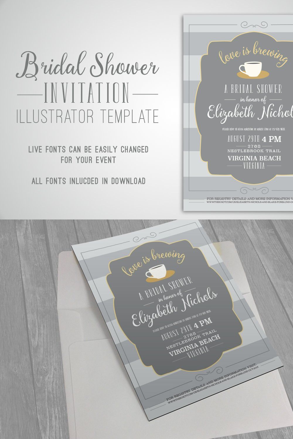 Bridal Shower Invitation pinterest preview image.