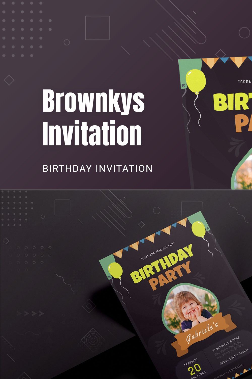 Brownkys Birthday Invitation pinterest preview image.
