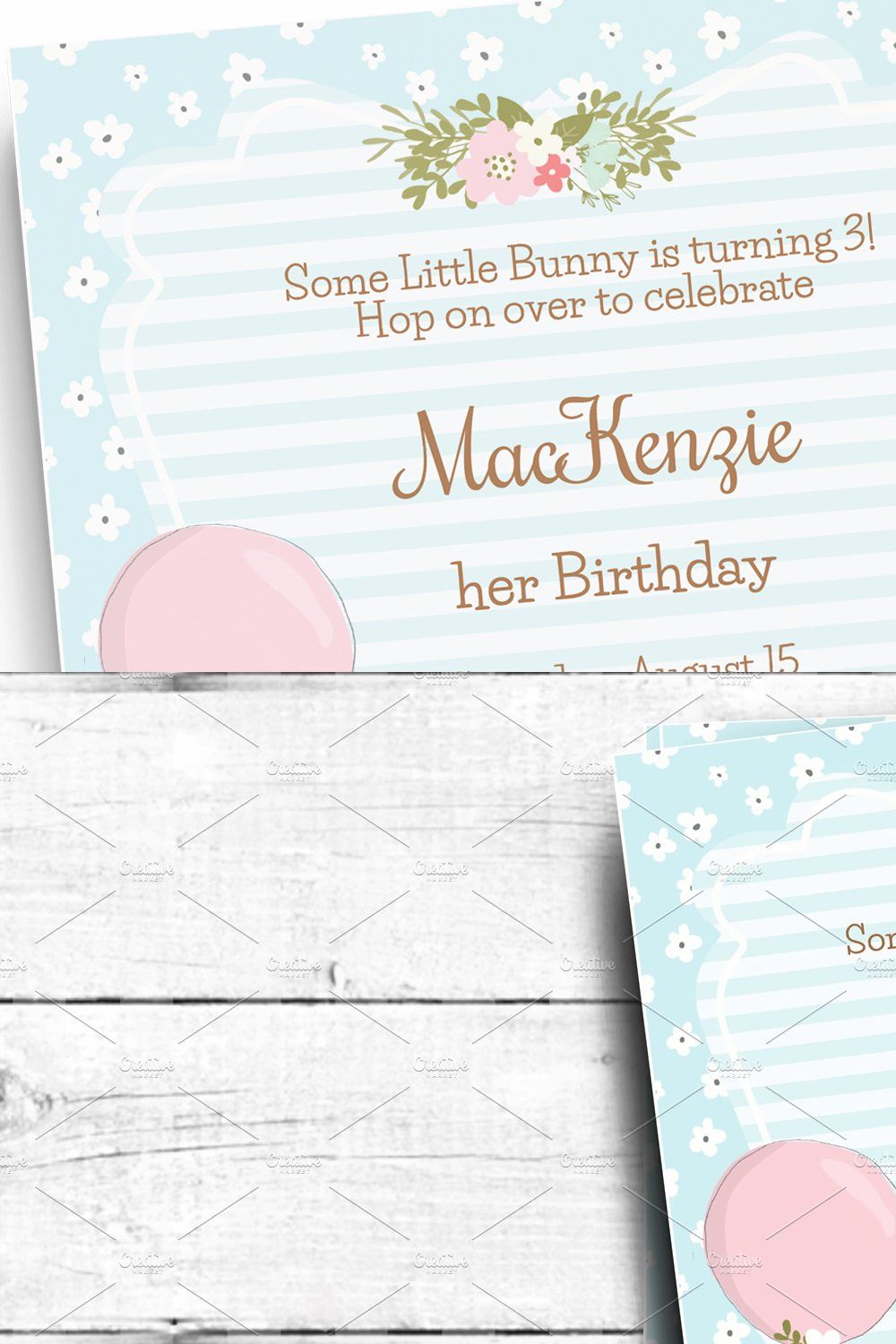 Bunny birthday party invitation pinterest preview image.