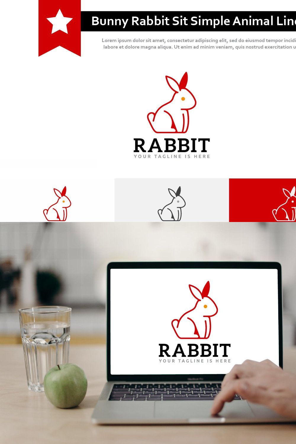 Bunny Rabbit Sit Simple Animal Logo pinterest preview image.