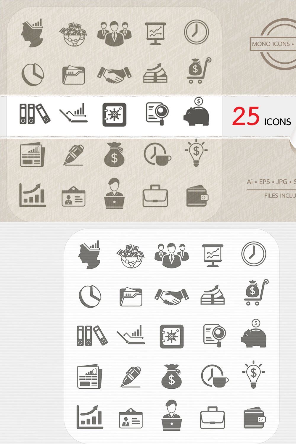 Business and finance icons set. pinterest preview image.