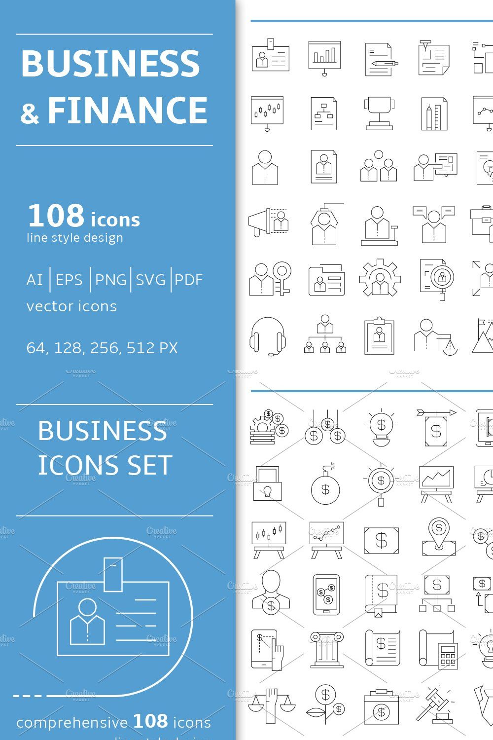 Business and Finance Icons Set pinterest preview image.