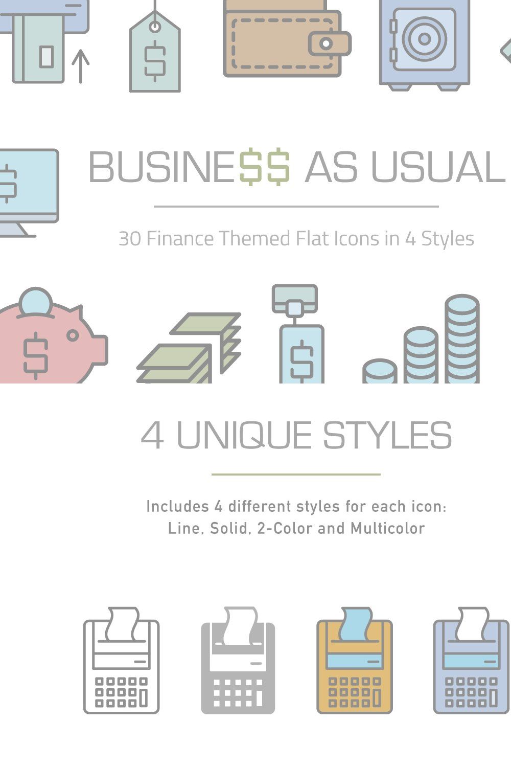 Business As Usual Financial Icon Set pinterest preview image.