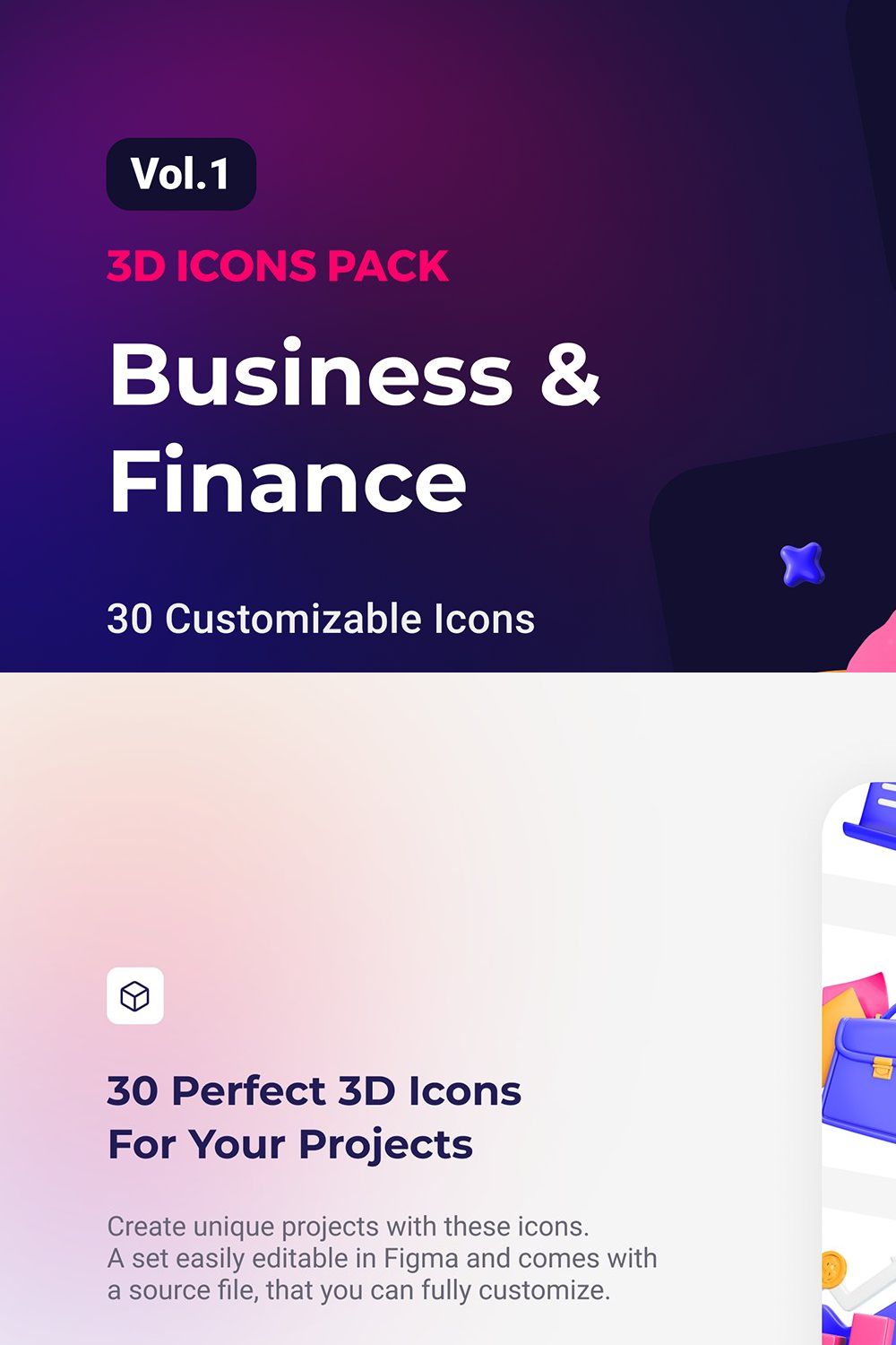 Business & Finance 3D Icons Pack pinterest preview image.