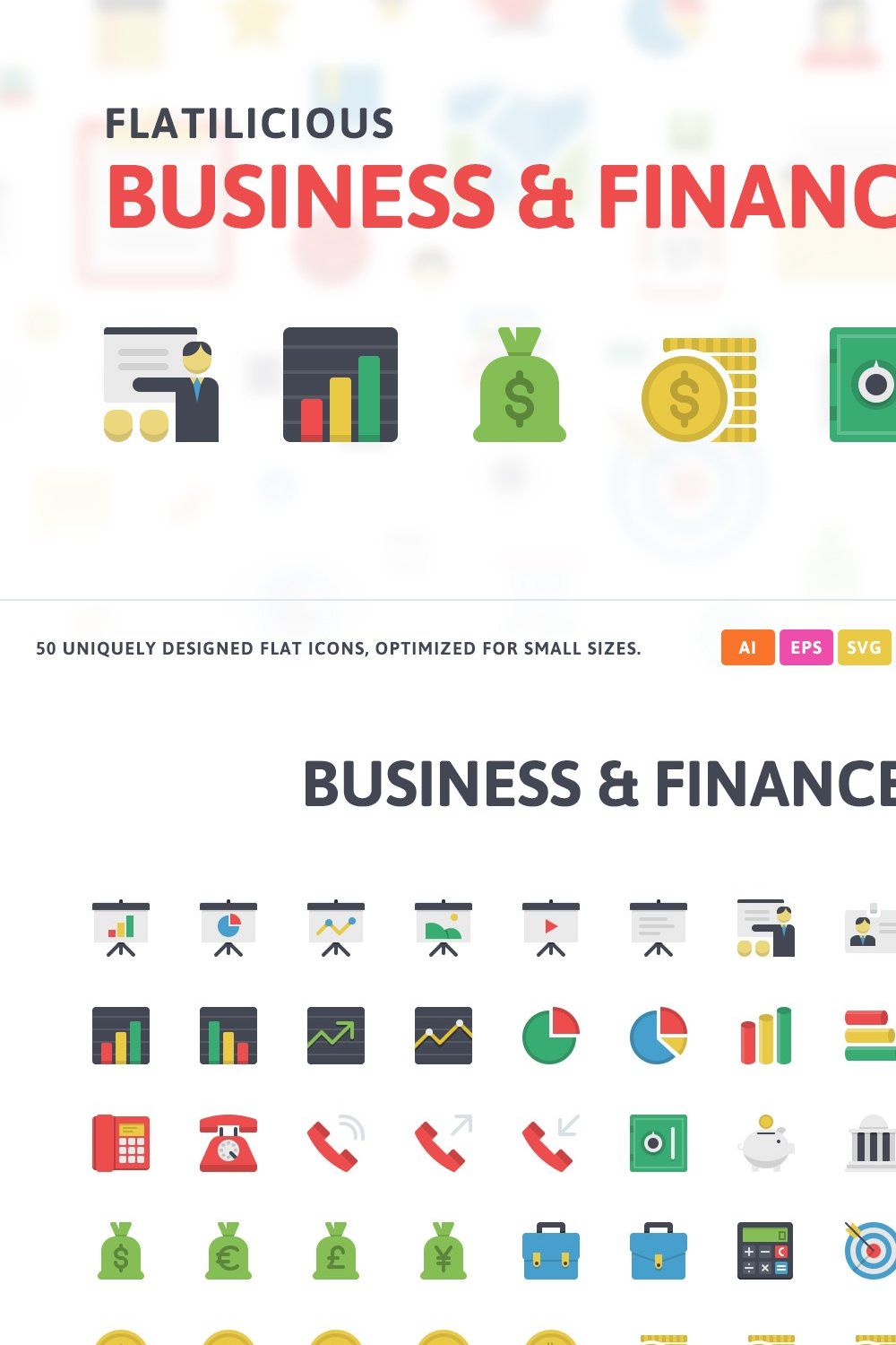 Business & Finance Flat Icons pinterest preview image.