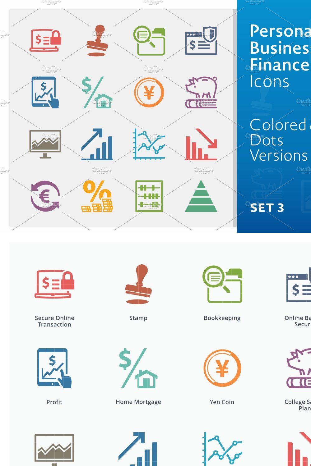 Business Finance Icons 3 | Colored pinterest preview image.