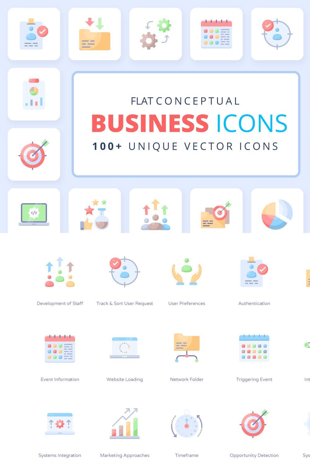 Business Icons Flat Vectors pinterest preview image.