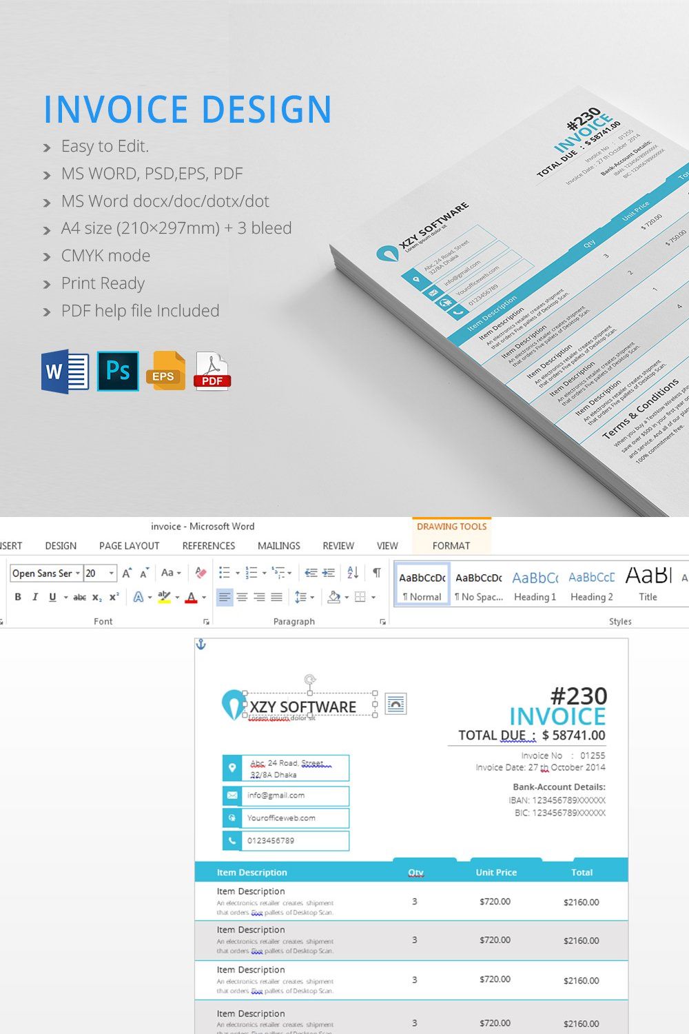 Business Invoice Template pinterest preview image.