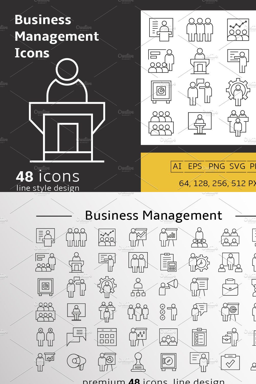 Business Management and Office Icons pinterest preview image.