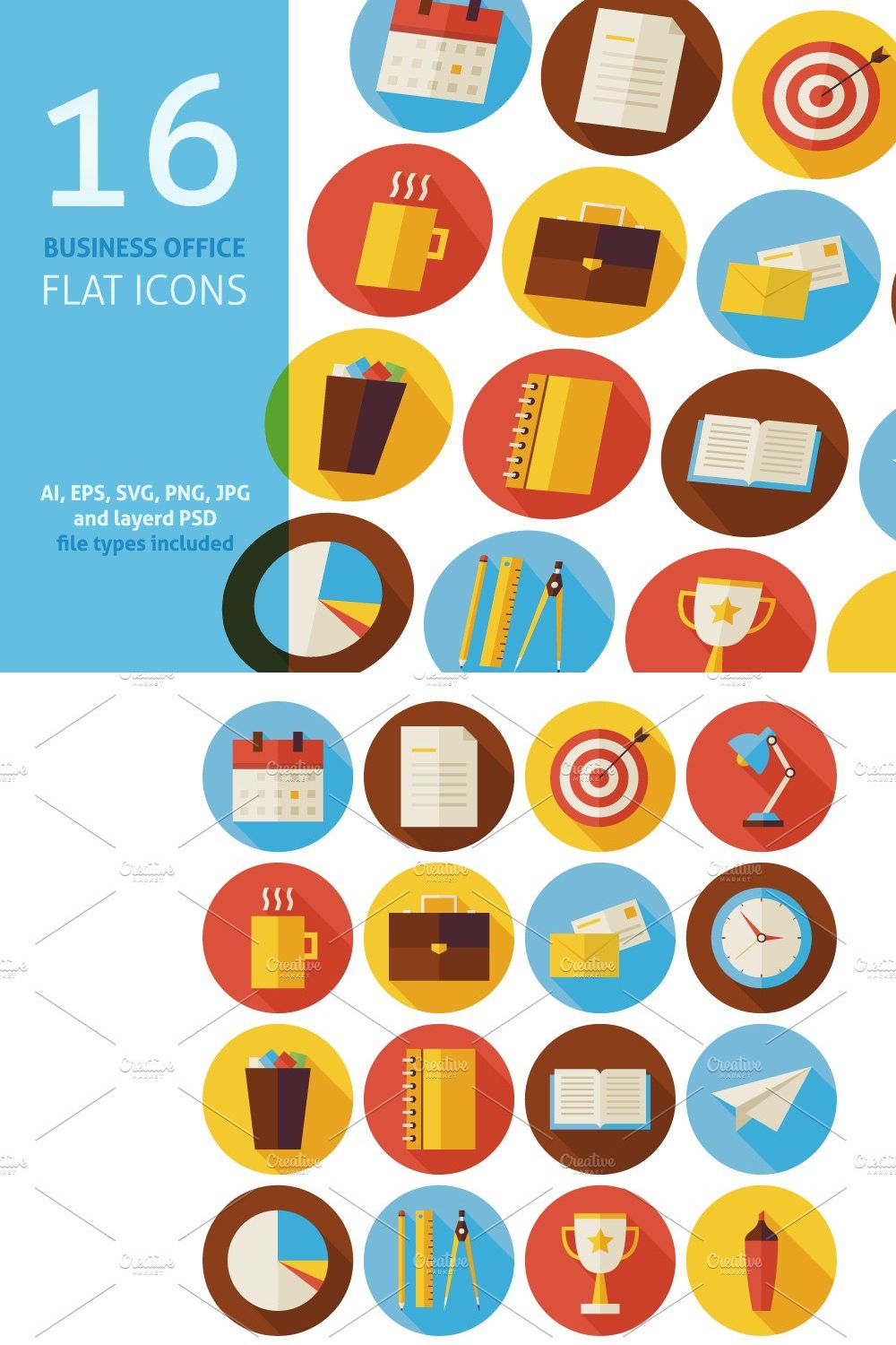 Business Office Vector Flat Icons pinterest preview image.