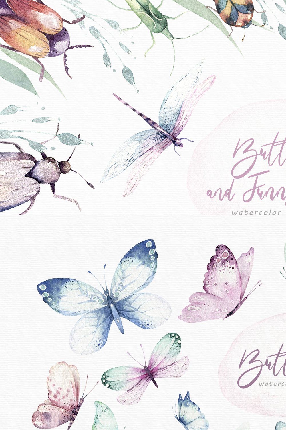 Butterflies and funny bugs set pinterest preview image.