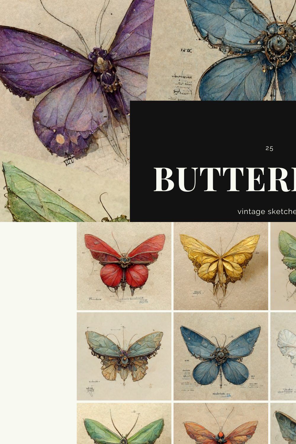 Butterflies & Moths Vintage Sketches pinterest preview image.