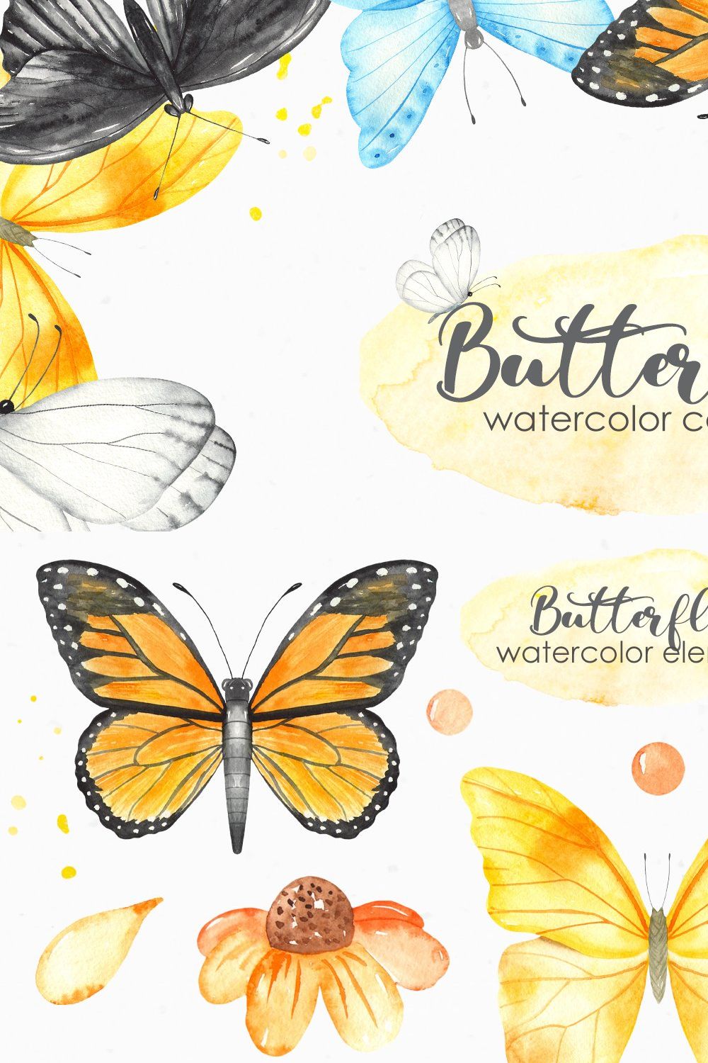 Butterflies Watercolor collection pinterest preview image.