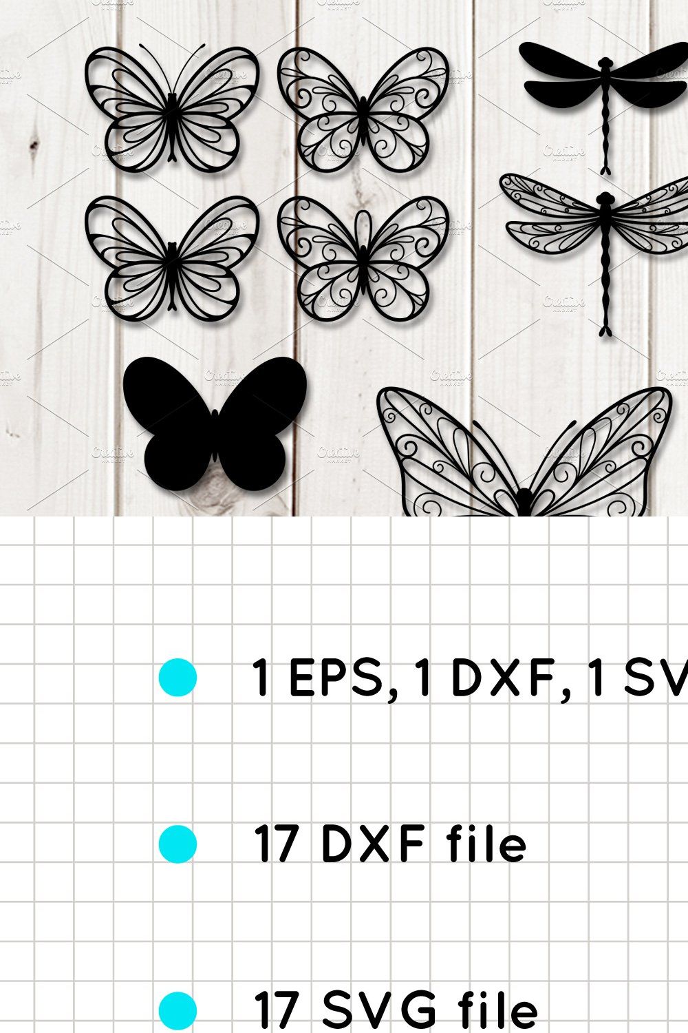 Butterfly and Dragonfly Clip Art pinterest preview image.