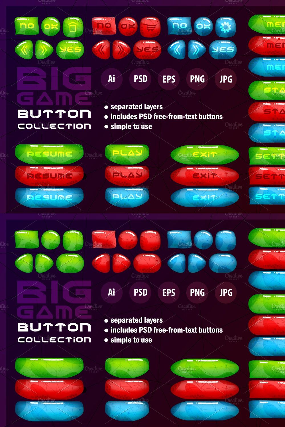 Buttons for game user interface pinterest preview image.