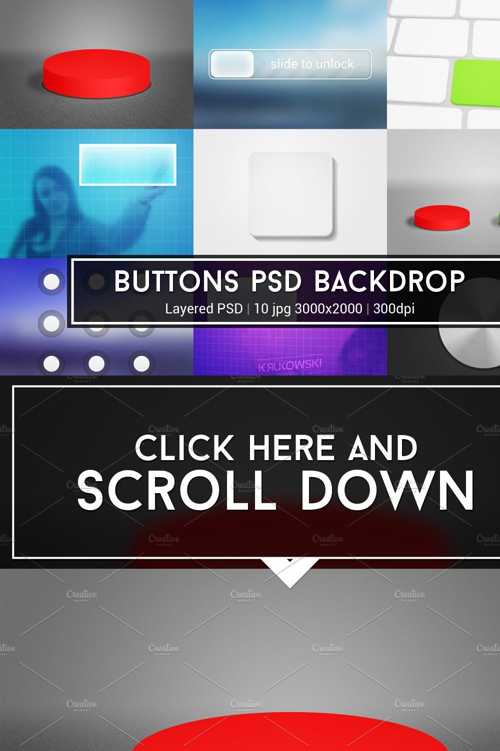 Buttons PSD Backdrop pinterest preview image.