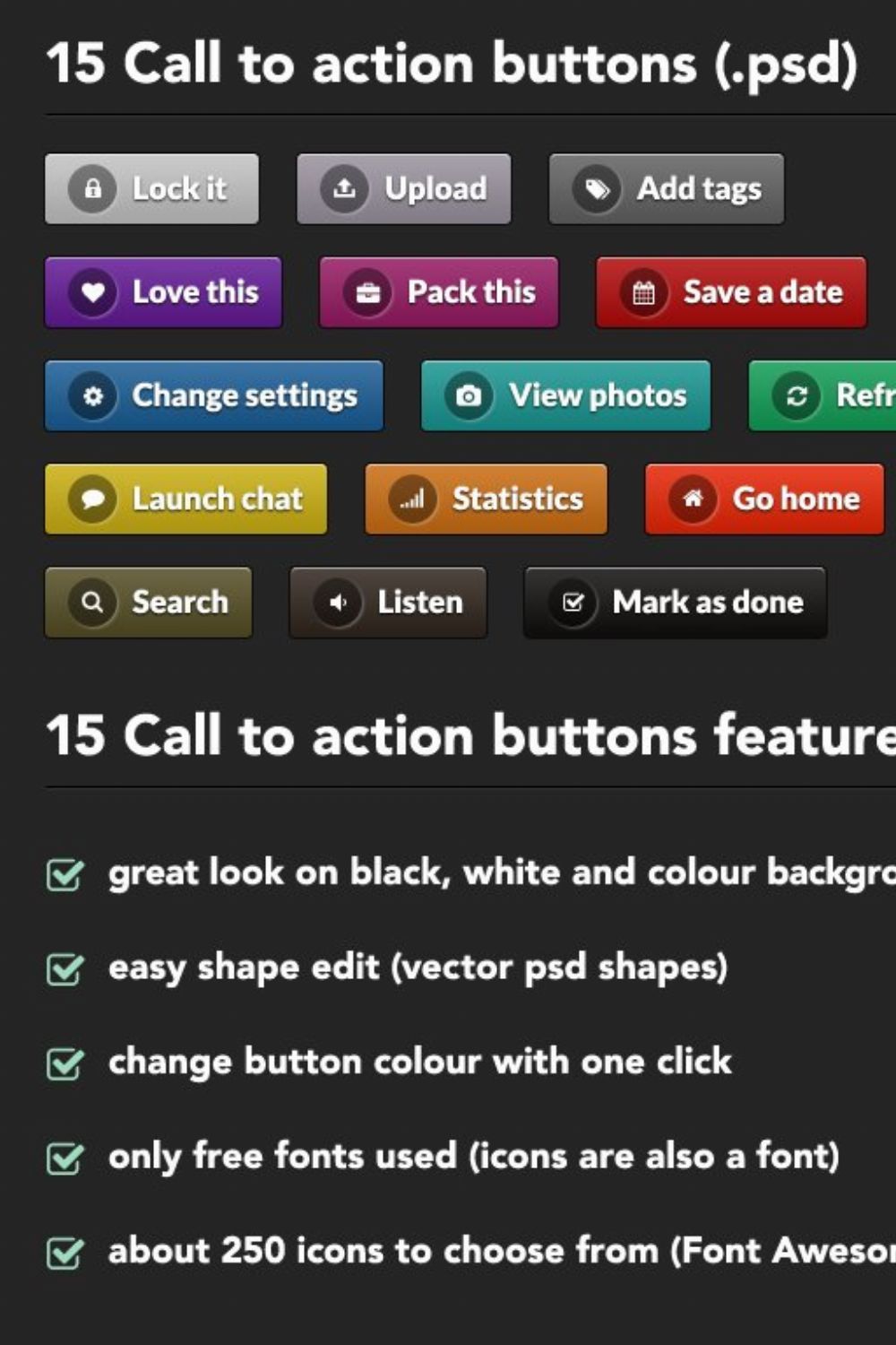 Call to Action Buttons (.psd) pinterest preview image.