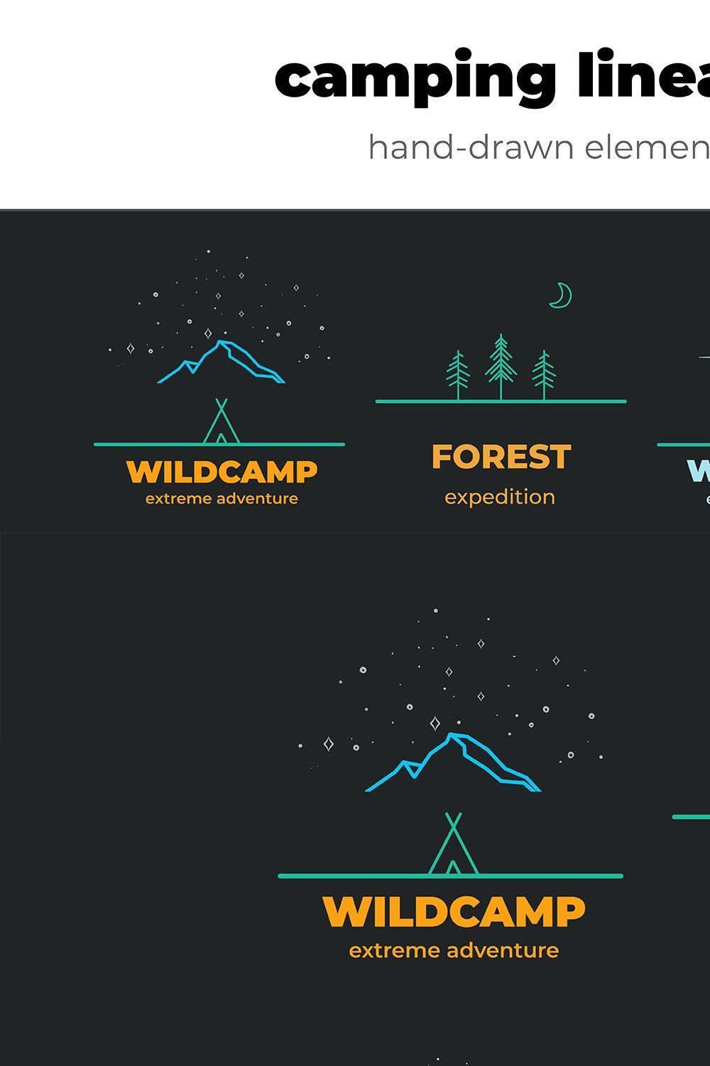 Camping linear Badges pinterest preview image.