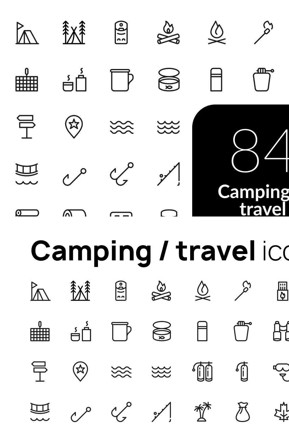 Camping & travel icons pinterest preview image.