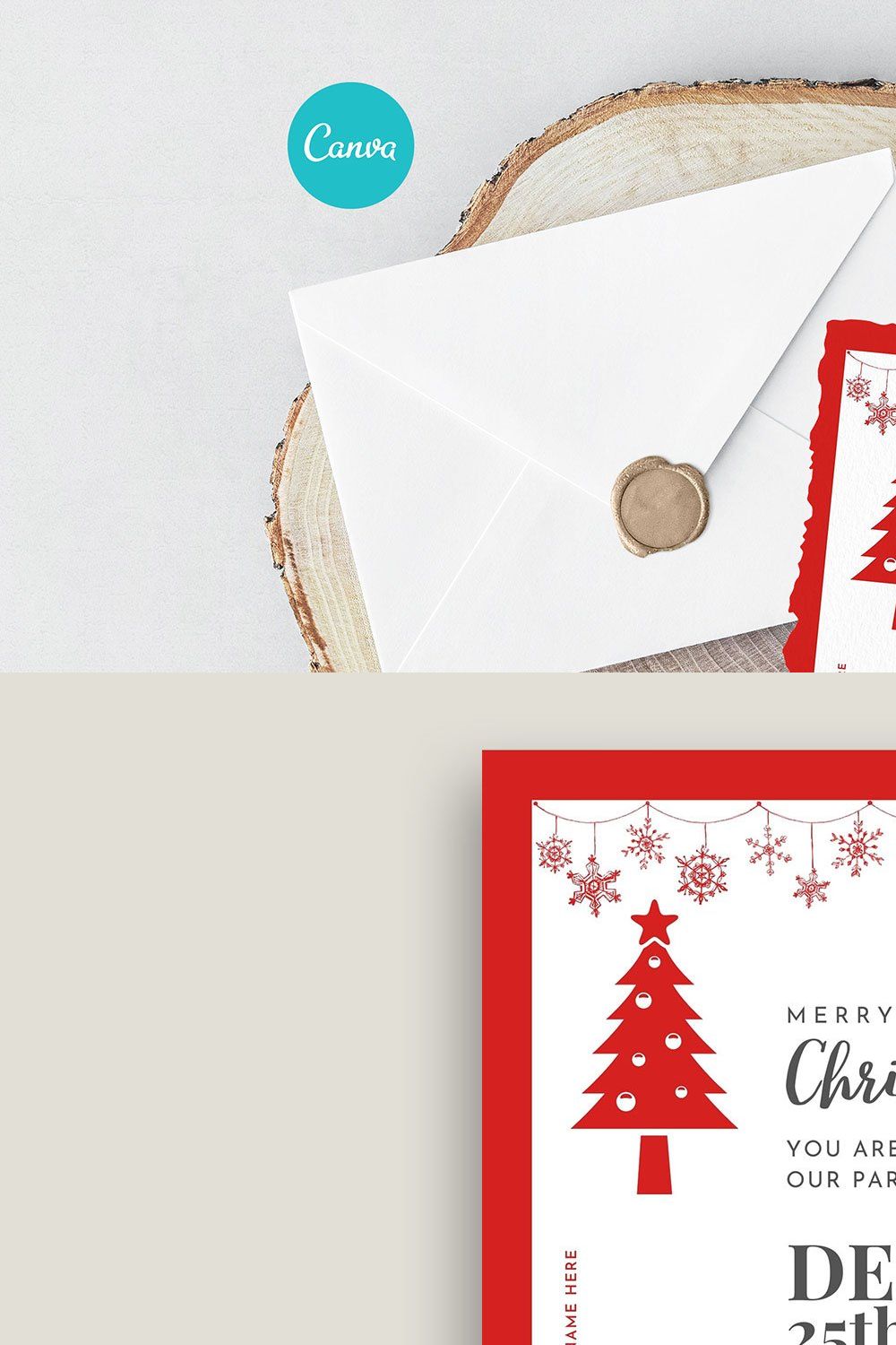 Canva Christmas Invitation Card pinterest preview image.