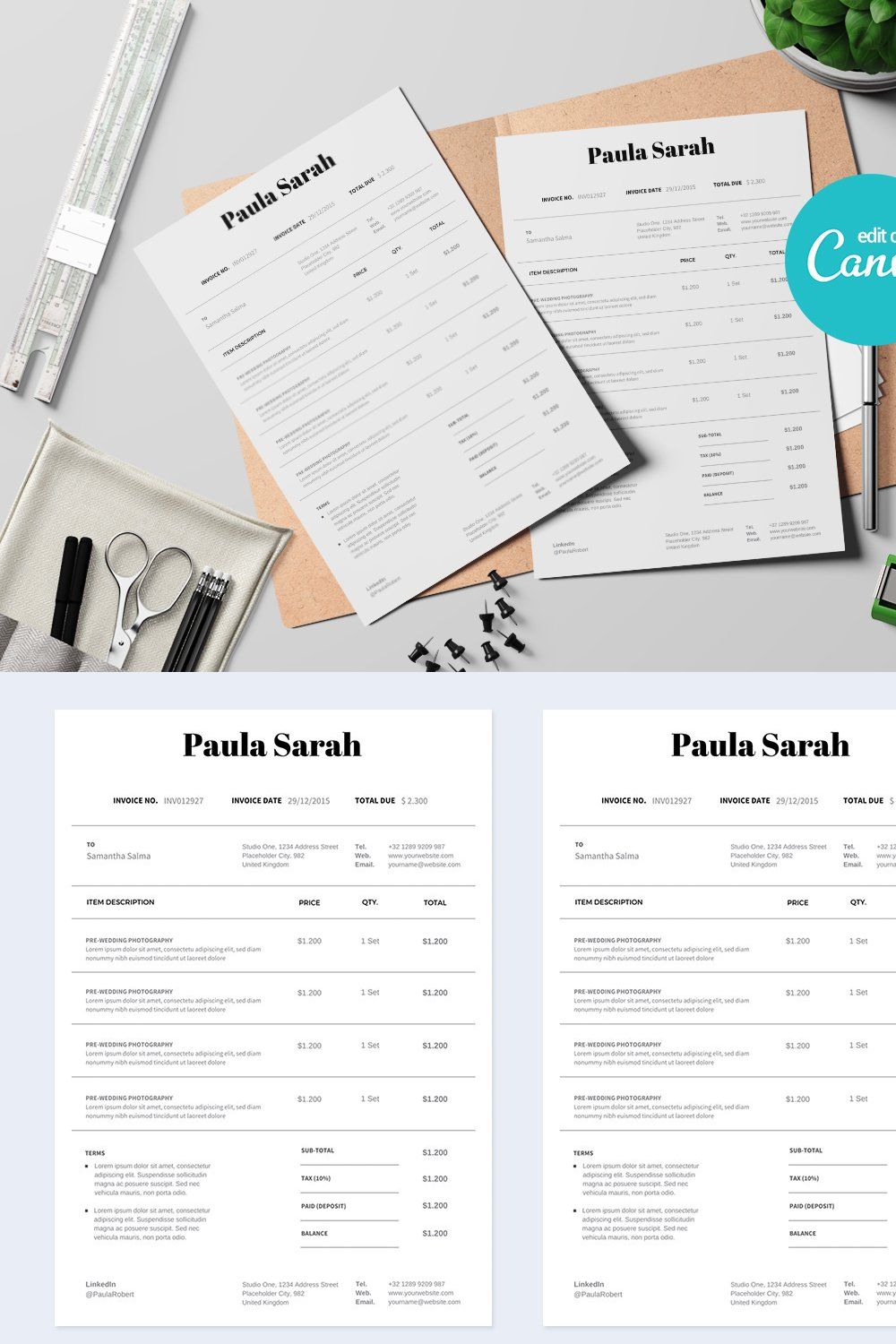 CANVA Clean Invoice pinterest preview image.