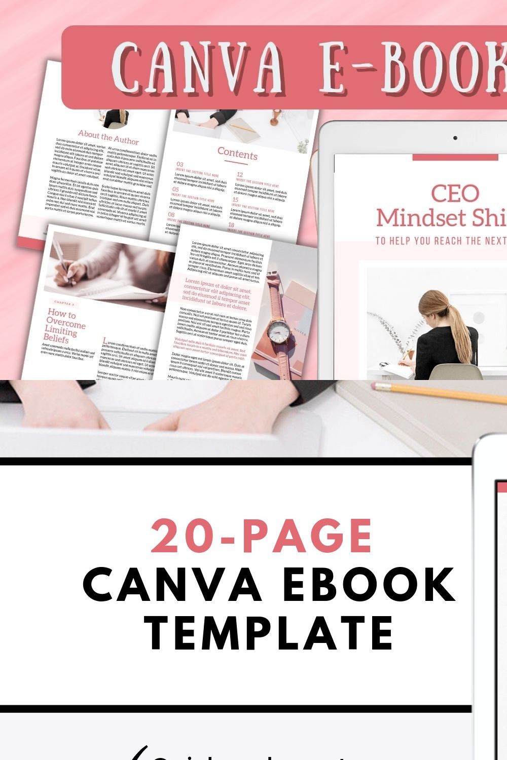 Canva E-book Template | 40+ Pages pinterest preview image.