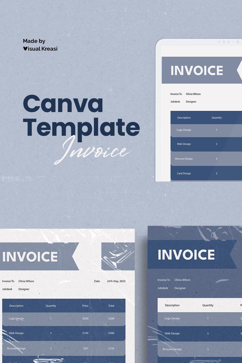 Canva Invoice Template pinterest preview image.