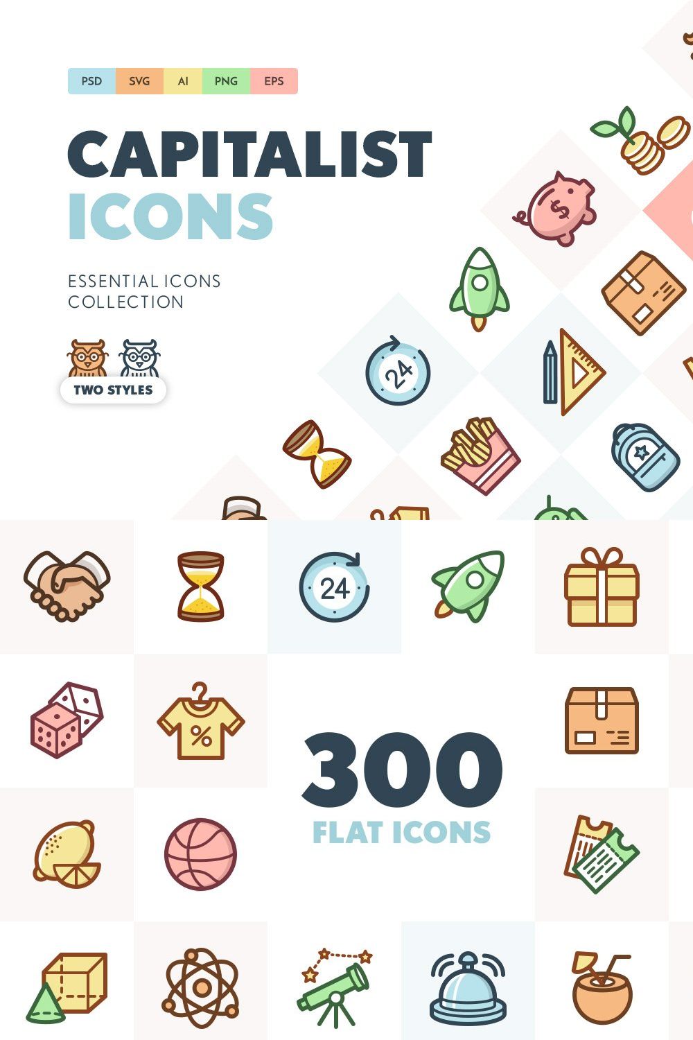 Capitalist Flat Icons Collection pinterest preview image.