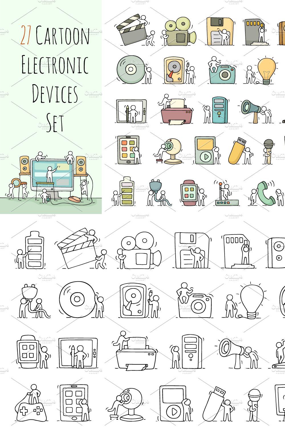 Cartoon electronic devices icons set pinterest preview image.