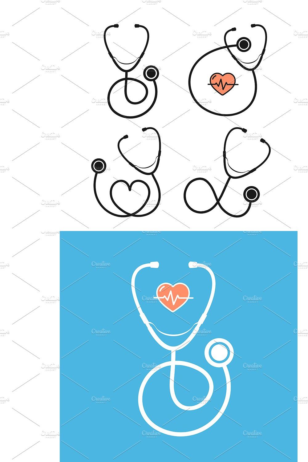 Cartoon Silhouette Stethoscope Set. pinterest preview image.