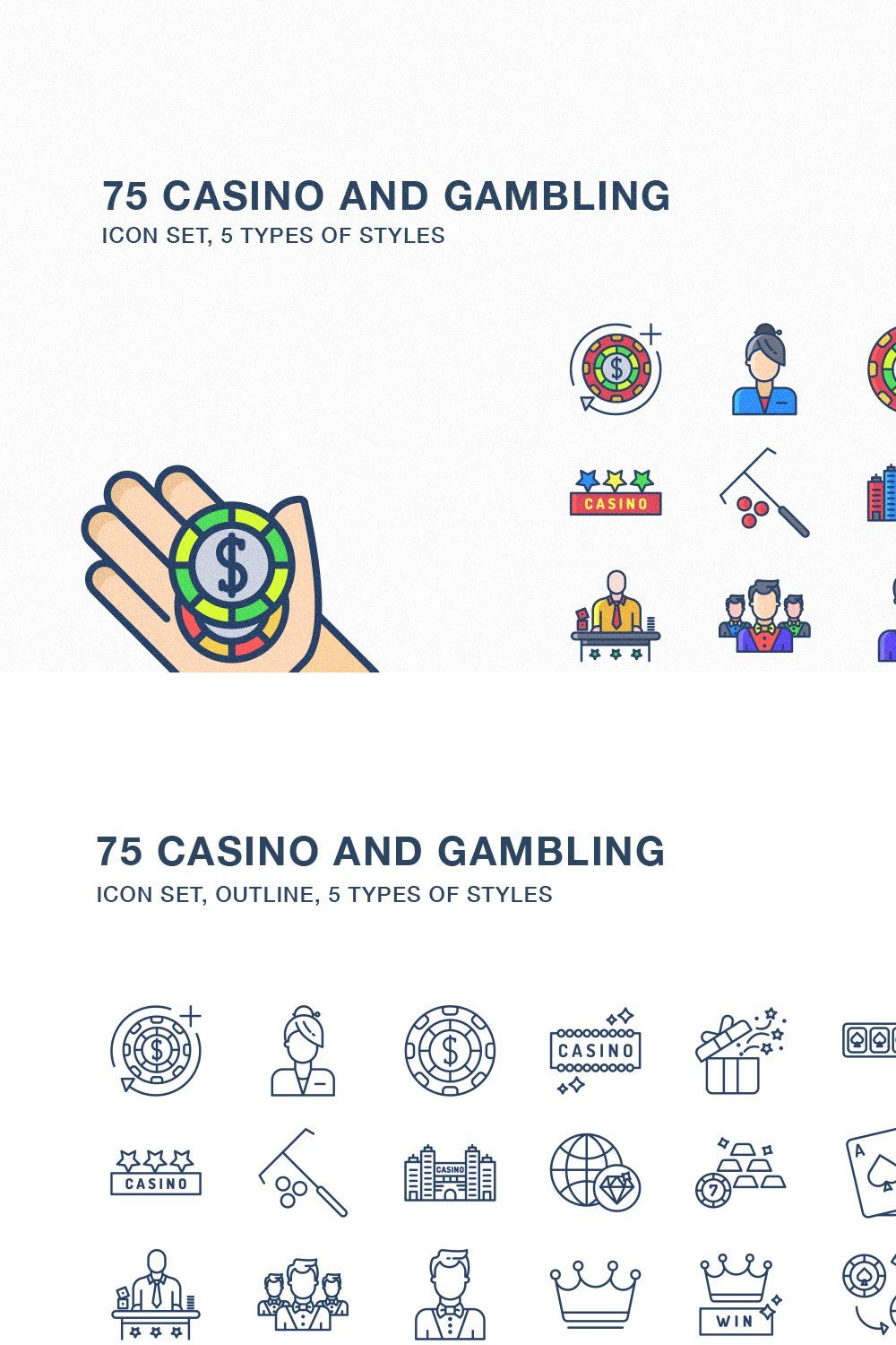 Casino and gambling icon set pinterest preview image.