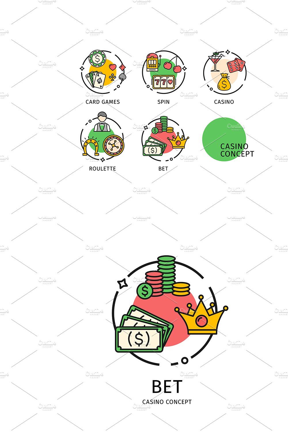 Casino Thin Line Icons Labels pinterest preview image.