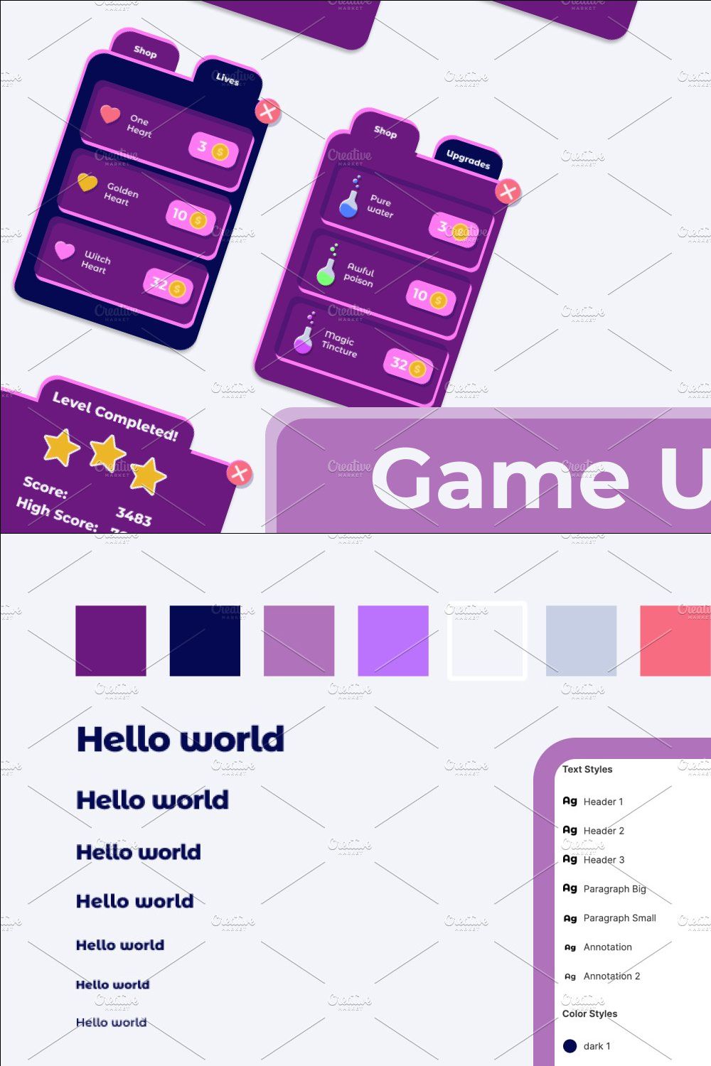 Casual Game UI Kit Starter Set - 2D pinterest preview image.