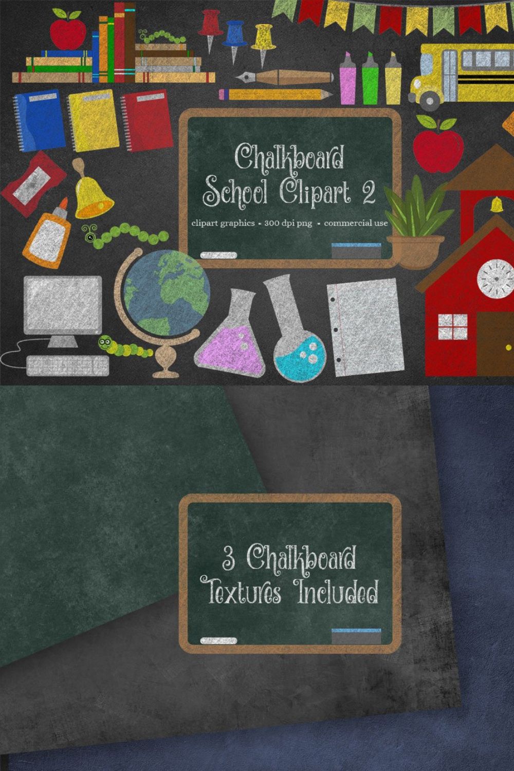 Chalkboard School Clip Art pinterest preview image.