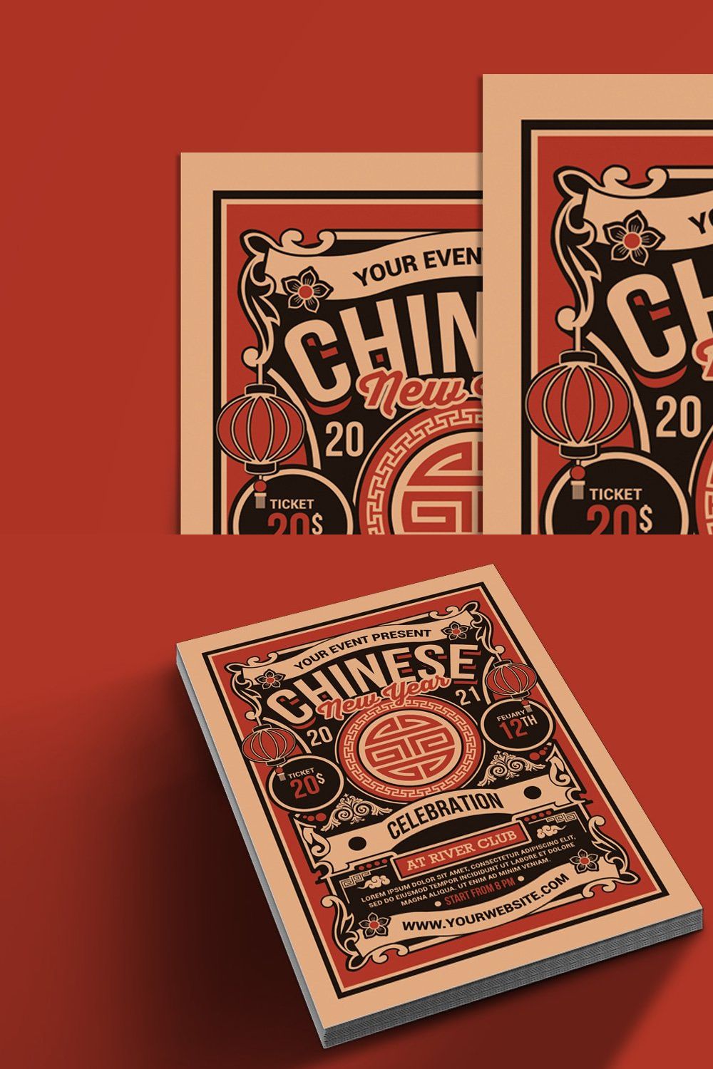 Chinese New Year Celebration Flyer pinterest preview image.