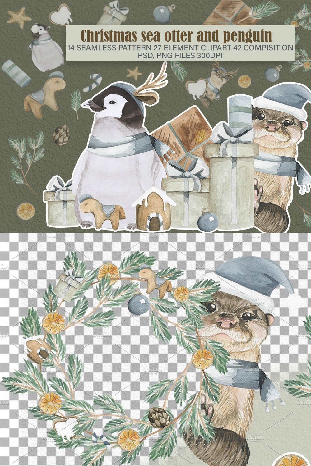 Christmas clipart penguin and otter pinterest preview image.
