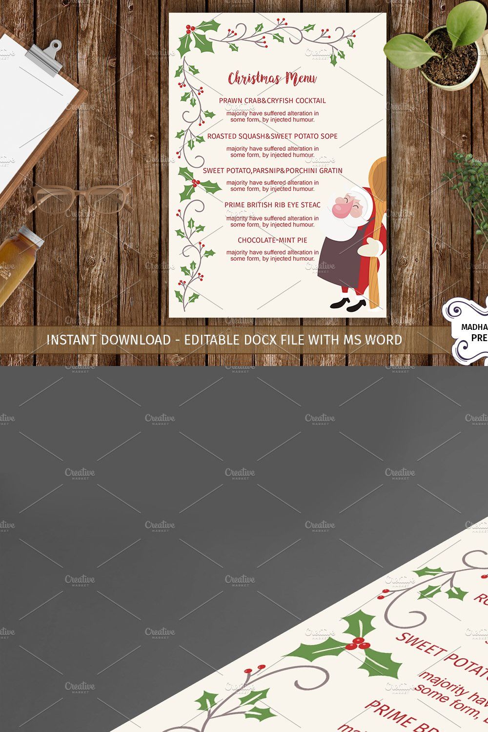 Christmas Menu Template pinterest preview image.