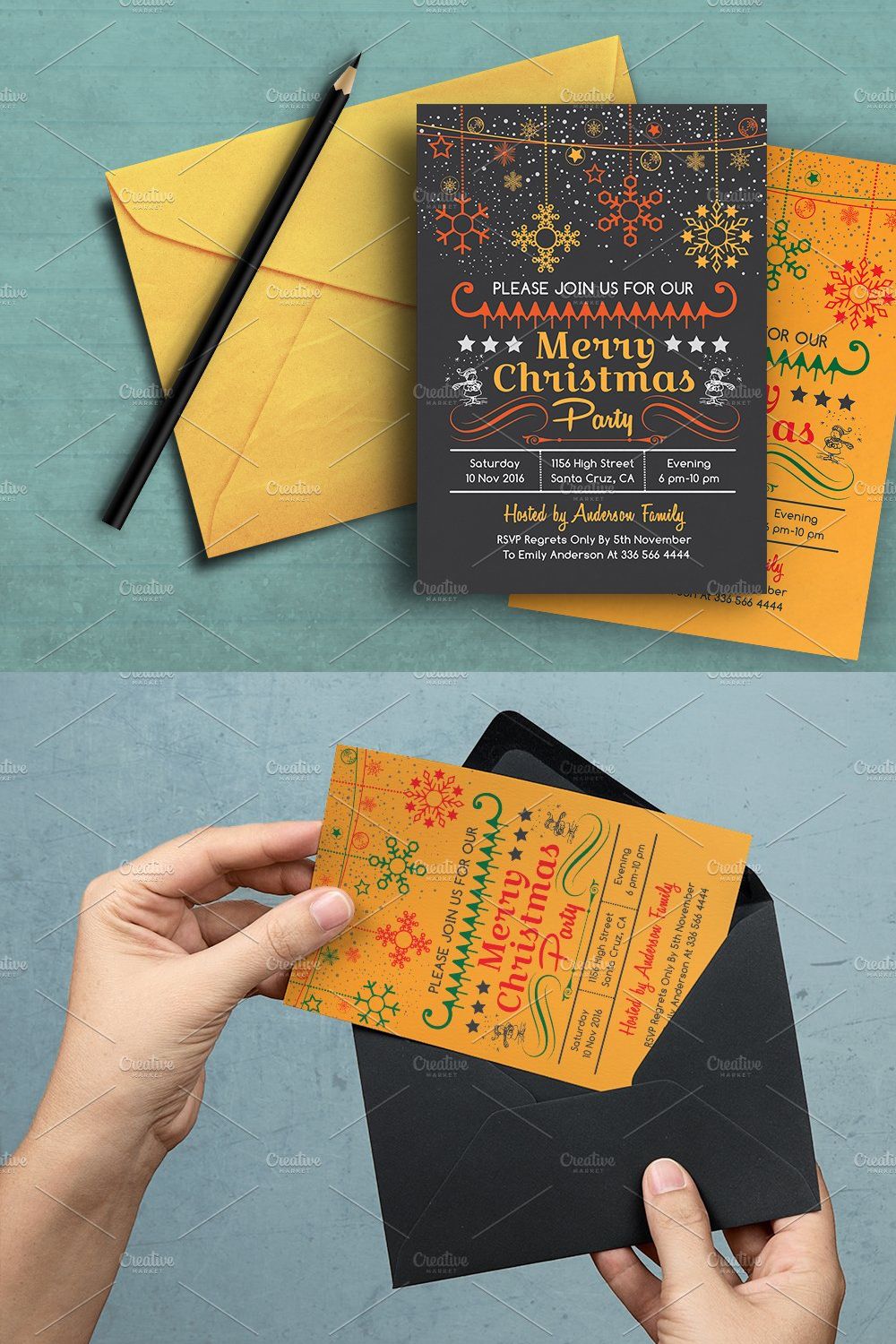 Christmas Party Invitation pinterest preview image.